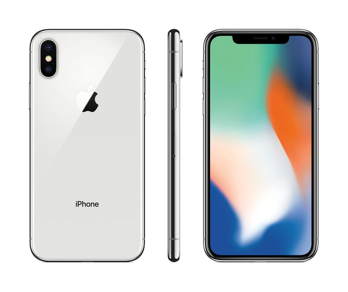 Apple iPhone X Refurbished – Excellent Grade - Silver - Back, Side and Front 